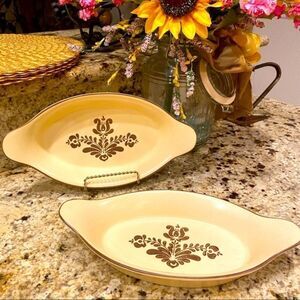 Pfaltzgraff Village Pattern Au Gratin Dish Set 2 Vintage USA 1970’s 11 inch